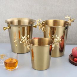 Ice Buckets And Coolers KTV Wine Chiller Bottle Cooler Beer Chiller Ice Barrel Silver Gold gold European style champagne barrel deer head ice bucket 231207