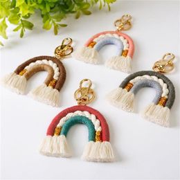 Keychains Boho Rainbow Tassel Woven Keychain Car Keyring Holder Bag Wallet Purse Decor Art Key Chain Auto Interior Accessories194Q