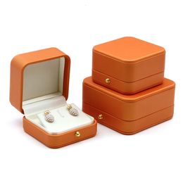 Storage Boxes New PU Leather Jewelry Box Organizer Ring Pendant Brooch Earrings Gift Packaging Storage Display Case For Wedding Engagement 231208