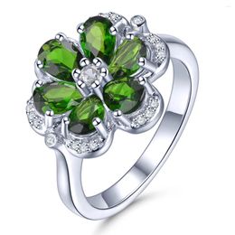 Cluster Rings Original Solid 925 Sterling Silver For Women's Gift Natural Chrome Diopside US Size 8