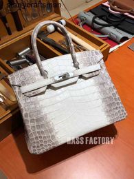 Himalaya Crocodile Handbag Tote Bags Handmade Customised Platinum Bag Birkin25cm Himalayan Nile Crocodile Skin Handheld Women's Bag HBN8