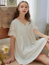 Women's Sleepwear Women Summer Princess Nightgowns Ruffles Lace Short Sleeve Cotton V-neck Fairy Vintage Sweet Dress Pyjama Victorian