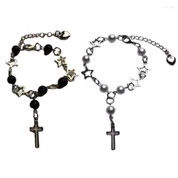 Charm Bracelets Imitation Pearls Bead Handchain Holllow Star Bracelet Adjustable Crucifix Bangle