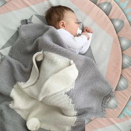 Blankets Swaddling Ddling 100% Acrylic Baby Knitted Blanket Funny Rabbit Born Milestone Ddle Wrap Kids Playing Mat Sleepsack Outdoor S Dhzpd