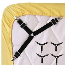 4 Stück Bettlaken-Befestigungsclips, verstellbare dreieckige elastische Hosenträger, Greiferhalter, Bettlaken-Clip für Matratzenbezüge