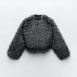 Women's Fur Autumn Winter Cardigan Jacket Round Neck Pocket Coat Solid Loose Suede Streetwear Vintag Outerwear