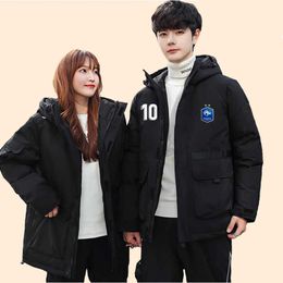 French team sports jacket down men's and women's loose size autumn/winter thickened football warm hooded cotton