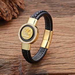 Chain Gold Colour Bracelet for Man Zircon Animals Leather Jewellery Luxury Woman Bracelets Mothers Day Gift Goth Couples Matching Things YQ231208