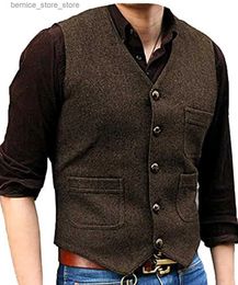 Men's Vests Men's Suit Vest V Neck Herringbone Tweed Business Waistcoat For Wedding Men Vests Groomman Clothing Jacket Victorian Steampunk Q231208