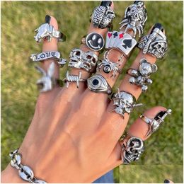 Couple Rings Ins Gothic Punk Heart Grog Skl For Women Men Vintage Spider Rabbit Face Ring Fashion Jewellery Gift 220719 Drop Delivery Dhlob
