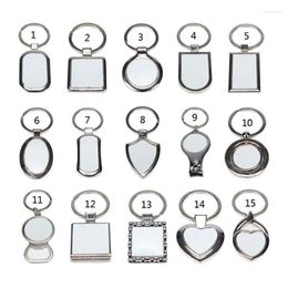 Keychains 15 Shapes Sublimation Transfer Paper Blanks DIY Metal Round Key Rings Heat Press Po Custom Jewellery Making Smal22291M