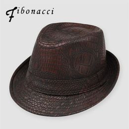 Fibonacci Hats For Men England Fedora Jazz Hat Mans Vintage PU Leather Winter Panama Cap Bowler Hat Cap Classic Version Gentlema2358