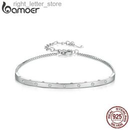 Chain Bamoer 925 Sterling Silver Platinum Plated Adjustable Bracelet Pave Setting CZ Bangle for Women Birthday Anniversary Gift BSB145 YQ231208