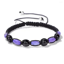 Charm Bracelets Purple Shell Rice Beads Adjustable Natural Stone Obsidian Spacer Woven Rope Women Men Mediation Gifts