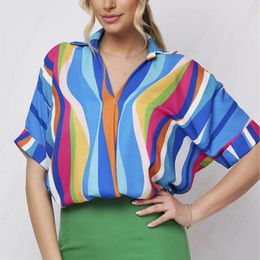 Women's Blouses Batwing Sleeve Office Lady Stripe Print Blouse Women Blusas Mujer De Moda V-Neck Elegant Shirt Tops Shirts