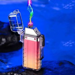 New Outdoor Windproof Plasma USB Pulse Flameless Double Arc Lighter Transparent Body Waterproof Electric Gift for Men