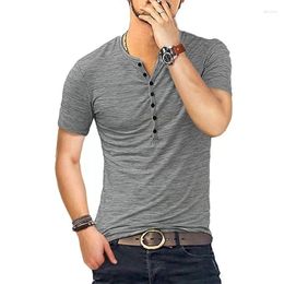 Men's Suits A2065 Casual Summer Tee Tops Men Henley T Shirt Short Sleeve Stylish Slim Fit T-shirt Button Up V Neck Tshirts