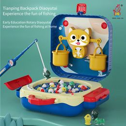 Intelligence toys Montessori Magnetic Fishing Toys Rotary fishing Tray Electric Bag Marine Life Children Early Educational Game for Baby gift 231207