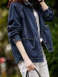 Women's Jackets Denim Jacket Women's New Short Loose Long Sles Retro Denim Jacket Women's High Waist Single Breasted Solid Jacket Coats Tops L231208