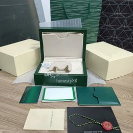 High quality green Rolex watch box, wooden men's and women's watch factory box, paper bag certificate, luxury watch accessory top-level box, fashion essential factory 007
