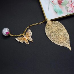 Decorative Flowers Chinese Style Classical Metal Feather Bookmark Cute Brass Material Butterfly Immortal Flower