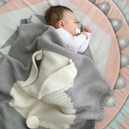 Blankets Swaddling 100% Acrylic Baby Knitted Blanket Funny Rabbit born Milestone Swaddle Wrap Kids Playing Mat Sleepsack Outdoor Stroller Covers 231208