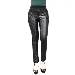 Women's Pants Winter Thicker Genuine Leather Female High Waist Casual Sheep Skin Trousers Embroidery Stretch Pencil F518