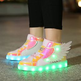 Sneakers Size 2737 USB Charger Glowing Children Led Casual Shoes Boys Slippers Luminous Girls Breathable 231207