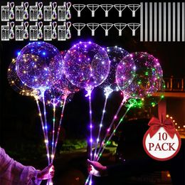 Other Festive Party Supplies 10Pcs LED Light Up Balloons Glow In The Dark Helium Clear Bubble with String Lights Valentines Birthday Decor 231207