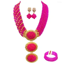 Necklace Earrings Set Fuchsia Pink Costume African Jewellery Crystal Bridal