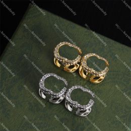 Double Layered Hollow Earrings Studs Diamond Golden Hoop Earrings Silver Eardrops Jewelry With Box