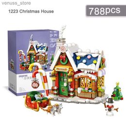 Blocks 1 Set of Christmas House Model Building Blocks DIY Santa Sleigh Puzzle Assembly Bricks Kids Toys Holiday Gifts Home Decoration R231208