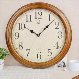 Wall Clocks Models European Retro Living Room Wooden Clock 16 Inch Large Round Mute Solid Wood Sticker Watchwall Drop Delivery Home Ga Otdoj