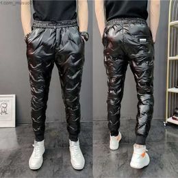 Men's Pants 2022 New Men Shiny Winter Down Pant Thick Warm Sweatpants Casual Trousers Slim Outdoor Windproof Waterproof Cotton PantsL231113