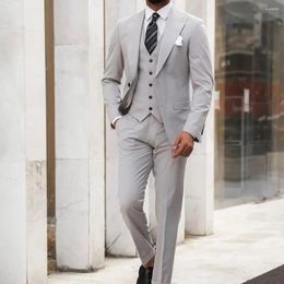 Men's Suits Tailor-made Grey Regular Length Single Breasted Peaked Lapel Formal Wedding 3 Piece Jacket Pants Vest Evening Party