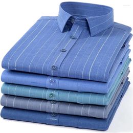 Men's Dress Shirts High Quality Bamboo Fiber Shirt Long Sleeve Stretch Care-Free Striped Plaid Comfortable Soft Business Casual