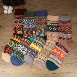 Kids Socks 5 Pairs Men Wool Socks Autumn Winter Thicken Warm Ethnic Style Retro Fashion Casual Harajuku Spanish Mid-calf Socks 231207