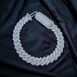 Wuzhou Hip Hop Buss Down Custom Cuban Chain 10mm Prong Iced Out Moissanit 925 Sterling Silber Cuban Link Armband