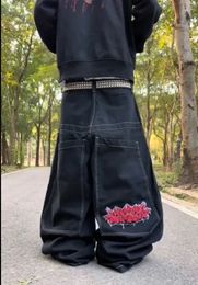 Men's Jeans Y2k Streetwear Fashion Hip Hop Letter Embroidery Jeans for Men Vintage Baggy Women Low Waisted Denim Pants Wide Leg Trousers 231207