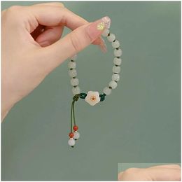 Chain Link Bracelets Chinese Style Jade Bracele Womens Ancient Flower Bead Step By Commemorate Woven Hand Rope Jewelry Drop Delivery Otxra