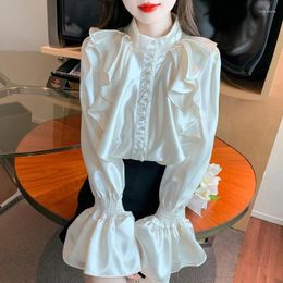 Women's Blouses Silk Shirts Solid Loose Satin Casual Ruffles Clothing Spring/Summer Butterfly Sleeve Fashion Tops YCMYUNYAN