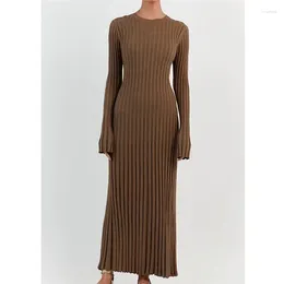 Casual Dresses 2023 Fashion Knitted Long Sleeved O-neck Tight Dress Women Sexy Woollen Slim Fit Solid Stripe Ladies Autumn 30172