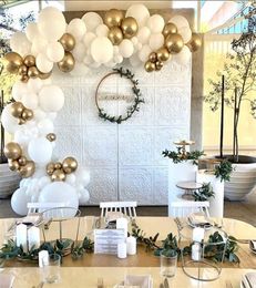 113pcs lot Gold White Balloon Arch Chain Balloons Arch Garland Kit Wedding Baby Shower Birthday Party Decoration Metal Globos MZ T2100673