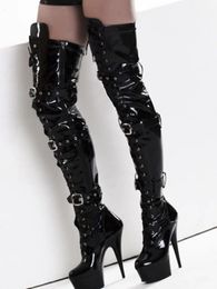 Boots Sexy Fetish Shoes Over The Punk Knee 15CM Ultra High Heels Stripper Platform Long Boots Women Pole Dance 6 Inch Gothic Strappy 231207