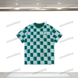 xinxinbuy Men designer Tee t shirt Gradient checkerboard print short sleeve cotton women Black white blue Grey red XS-L