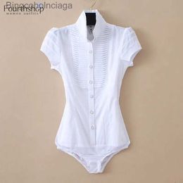 Women's T-Shirt Elegant Bodysuit Women Short Sle White Colour Shirring Design Blouses And Tops Office Lady Work Wear Formal Body Shirt FeL231212