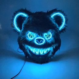 Party Masks Plush Black Brown Bear Disguise Mask Cosplay Bloody Glowing LED Neon Light For Halloween 231207