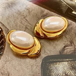 Charm Fashion Designers Oval Pearl Big Irregular Metallic Earrings For Women Personality Jewellery Wholesale 231208