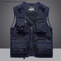 Men's Vests Waistcoat Vest Jacket Men Multi-Pocket Classic Male Sleeveless Coat Outdoor Photographer Fishing Jackets 5XL Vest Travel Clothes Q231208