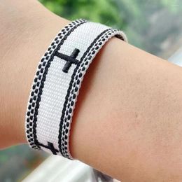 Charm Bracelets Woven Cross Stackable Wrap Fabric Adjustable Size For Men Women